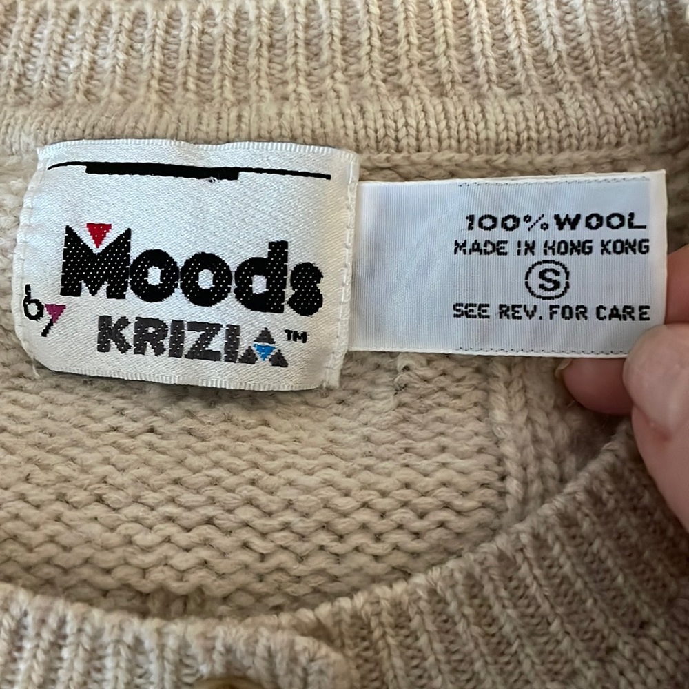 Moods by Krizia wool Hong Kong cardigan vintage flowers chunky knit beige small